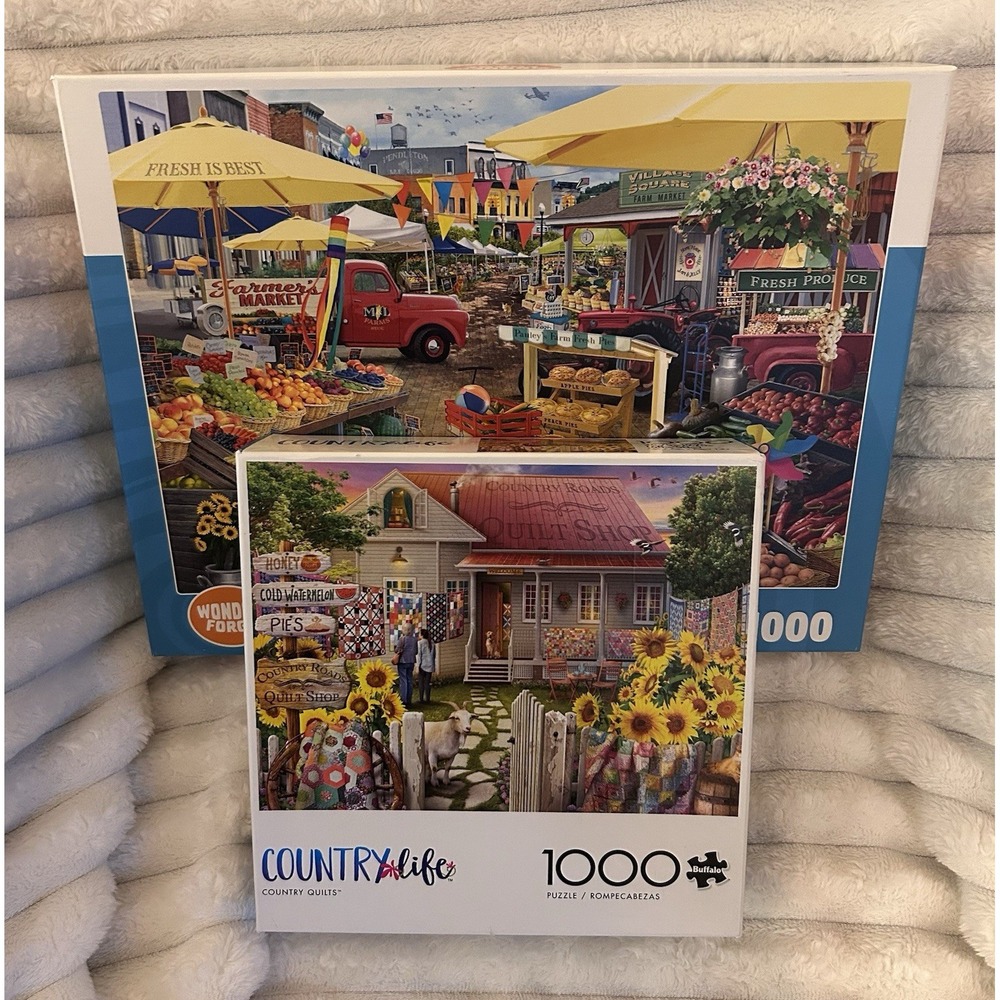 Beautiful Country Farm Cottage 1000-Piece Jigsaw Puzzles Lot of 2 Complete